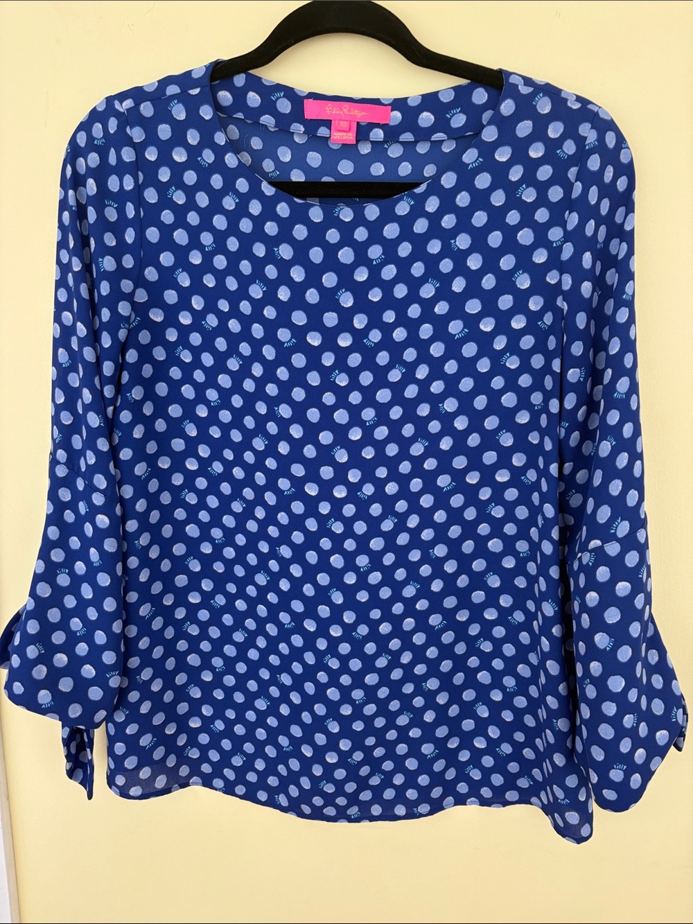 Lilly Pulitzer Blue Polka Dot Long-Sleeve Blouse XS